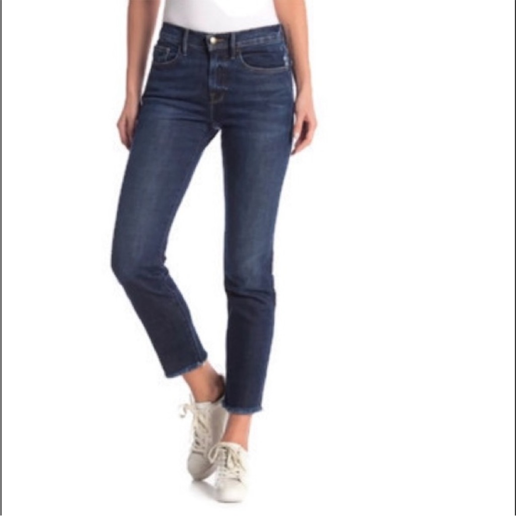 Frame Denim Le Boy Crop Straight Frayed Hem Jeans In Pondview Size 27